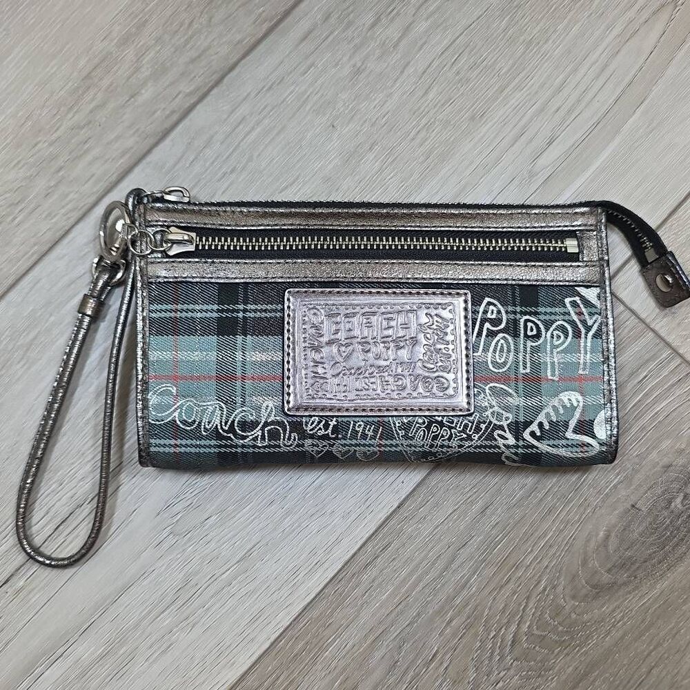 Coach Poppy Tartan Glamour Tote & Matching Wallet | Plaid Sparkle Shoulder Bag | - Picture 14 of 16